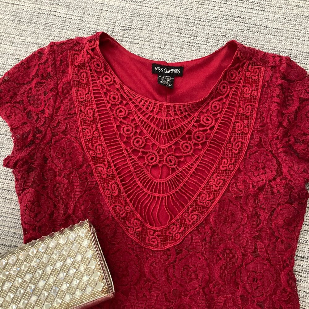 Miss Chievous Red Short Sleeve Crochet Dress Medium - Picture 13 of 15